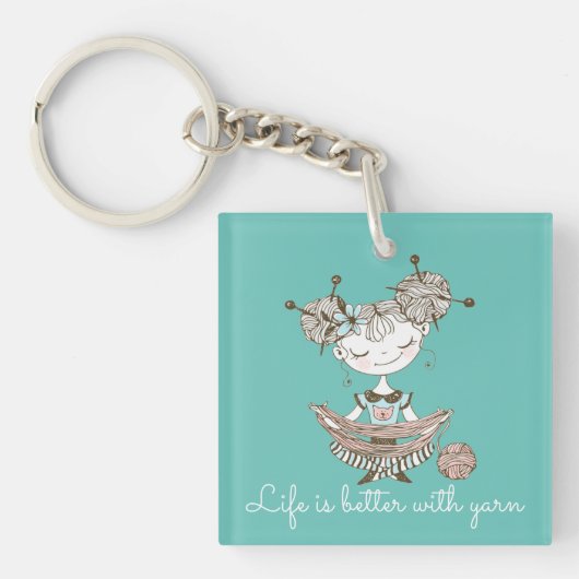 White Yarn Lover Girl Sleutelhanger (voorkant)