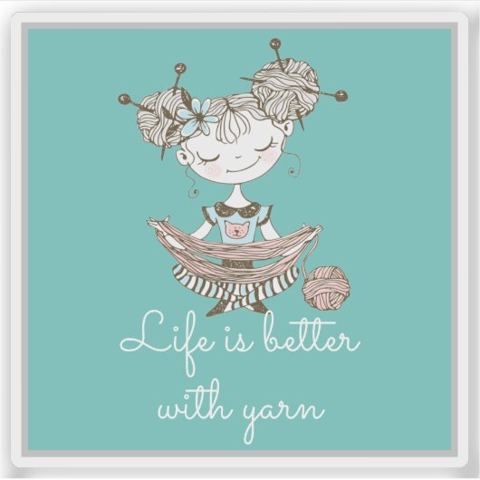 White Yarn Lover Girl Sticker (Voorkant)