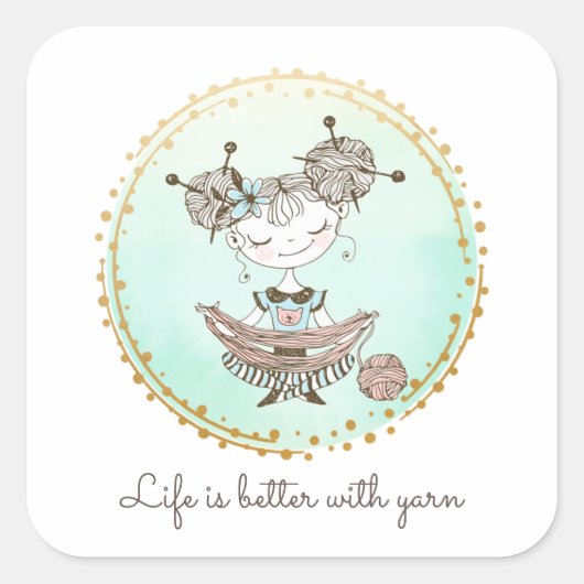 White Yarn Lover Girl Vierkante Sticker (Voorkant)
