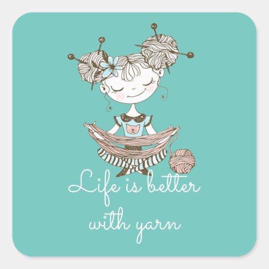 White Yarn Lover Girl Vierkante Sticker (Voorkant)