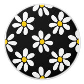 White Yellow Black Daisy Pattern Keramische Knop (Voorkant)
