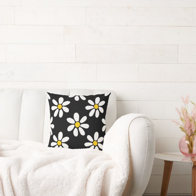 White Yellow Black Daisy Pattern Kussen (Bank)