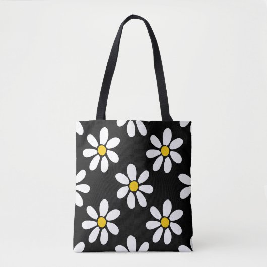 White Yellow Black Daisy Pattern Tote Bag (Voorkant)