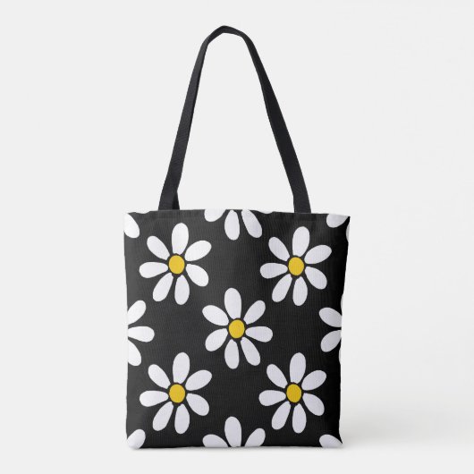 White Yellow Black Daisy Pattern Tote Bag (Achterkant)