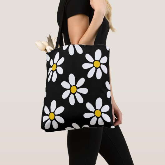 White Yellow Black Daisy Pattern Tote Bag (Dichtbij)