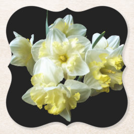 White Yellow Bouquet van Daffodils op Chic Black Kartonnen Onderzetters