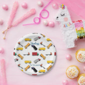White Yellow Boys' Birthday Truck Pattern Papieren Bordje (Feest)