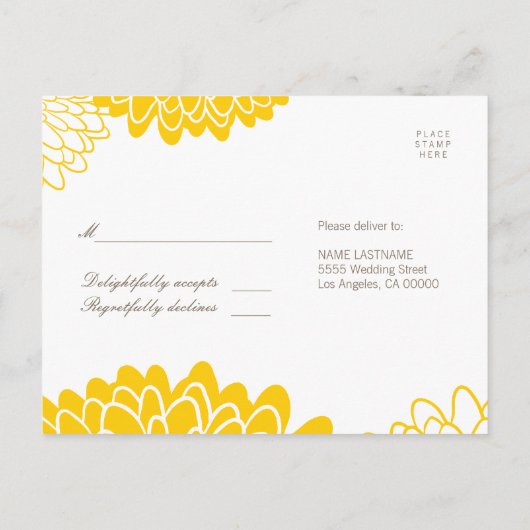 White Yellow Chrysanthema Response RSVP Briefkaart (Achterkant)