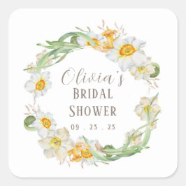 White & Yellow Daffodil Bridal Wedding Shower Squ Vierkante Sticker