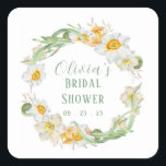 White & Yellow Daffodil Bridal Wedding Shower Vierkante Sticker<br><div class="desc">Gebruik om uw bruiddoucheuitnodigingen te versieren of af te sluiten. 100% klanttevredenheid met "Zazzle"</div>