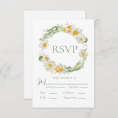 White & Yellow Daffodil Floral Green RSVP (Voorkant / Achterkant)