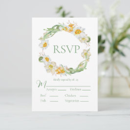White & Yellow Daffodil Floral Green RSVP