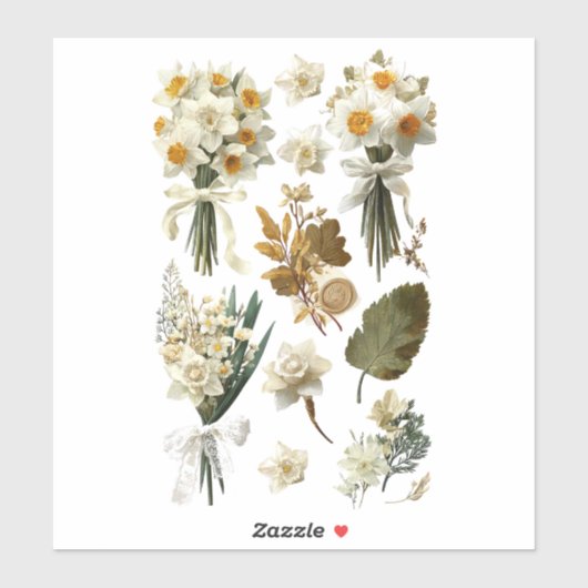White Yellow Daffodils Spring Easter Wedding  Sticker (Vel)