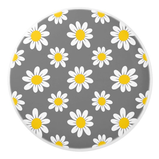 White Yellow Daisies Keramische Knop (Voorkant)