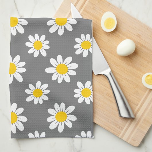 White Yellow Daisies Theedoek (Quarter Fold)