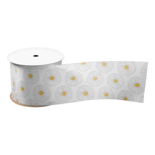 White Yellow Daisy Flower Floral Garden Party Satijnen Lint (Spoel)