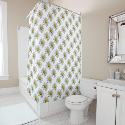 White Yellow Daisy Flowers Floral Shower Curtain Douchegordijn (In situ)