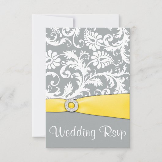 White Yellow en Grey Damask Wedding RSVP-kaarten RSVP Kaartje (Voorkant)