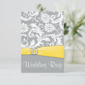White Yellow en Grey Damask Wedding RSVP-kaarten RSVP Kaartje (Staand voorkant)