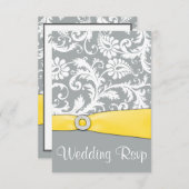 White Yellow en Grey Damask Wedding RSVP-kaarten RSVP Kaartje (Voorkant / Achterkant)