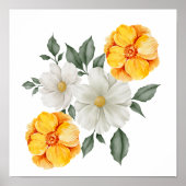 White Yellow Floral Flowers Greenery Wall Art Poster (Voorkant)