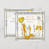 White Yellow Gold Glitter Heels Birthday Party Kaart (Voorkant / Achterkant)