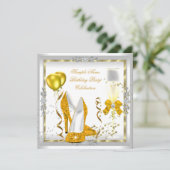 White Yellow Gold Glitter Heels Birthday Party Kaart (Staand voorkant)