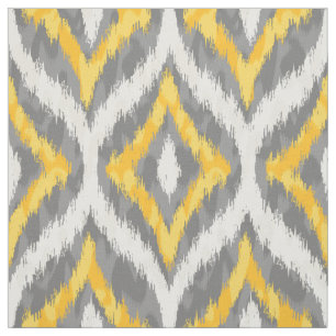 White & Yellow & Grey Quatrefoil Ikat Pattern Stof
