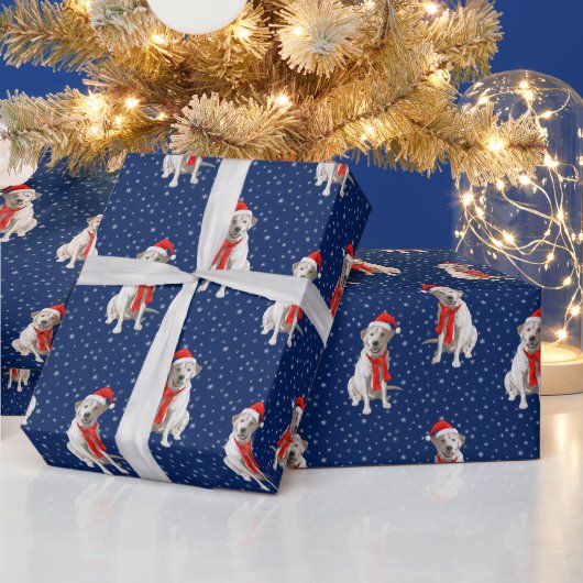 White Yellow Labrador Retriever in Santa Hat Cadeaupapier (Feestdagen)