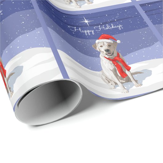 White Yellow Labrador Retriever in Santa Hat Cadeaupapier (Rol Hoek)