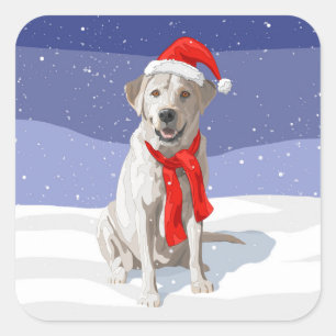 White Yellow Labrador Retriever in Santa Hat Vierkante Sticker