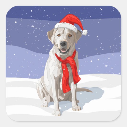 White Yellow Labrador Retriever in Santa Hat Vierkante Sticker (Voorkant)