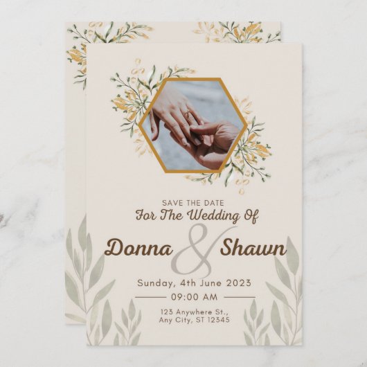 White Yellow Modern, echtpaar en hun trouwring Kaart (Voorkant / Achterkant)