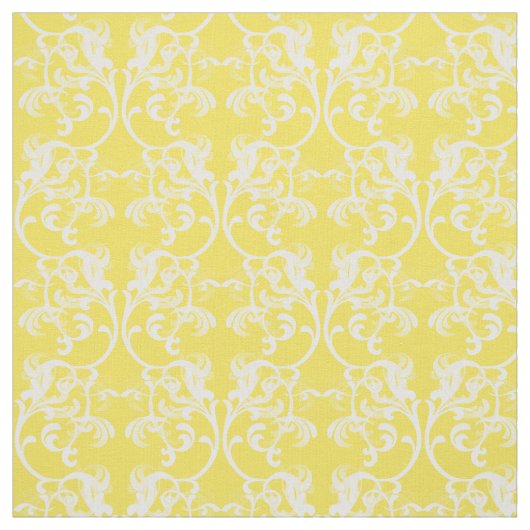 White Yellow Parisian Damask Pattern Fabric Stof (Swatch)