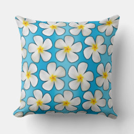 White & Yellow Plumeria Flowers op Blue Kussen