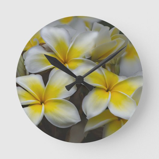 White Yellow Plumeria Ronde Klok (Voorkant)