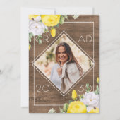 White Yellow Roses Floral Boho Rustic Afstuderen Aankondiging (Voorkant)