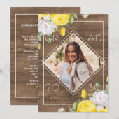 White Yellow Roses Floral Boho Rustic Afstuderen Aankondiging (Voorkant / Achterkant)