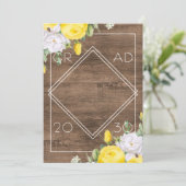 White Yellow Roses Floral Boho Rustic Afstuderen Aankondiging (Staand voorkant)