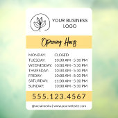 White & Yellow Small Business Logo Open Hours Raamsticker (Vel 3)