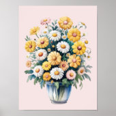 White yellow watercolor daisy bouquet              poster (Voorkant)