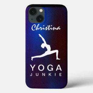 White Yoga Pose Silhouette Blue Background Slim iPhone 13 Hoesje