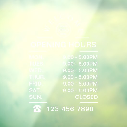 White Zakelijke openingstijden logo Raamsticker (Vel 3)