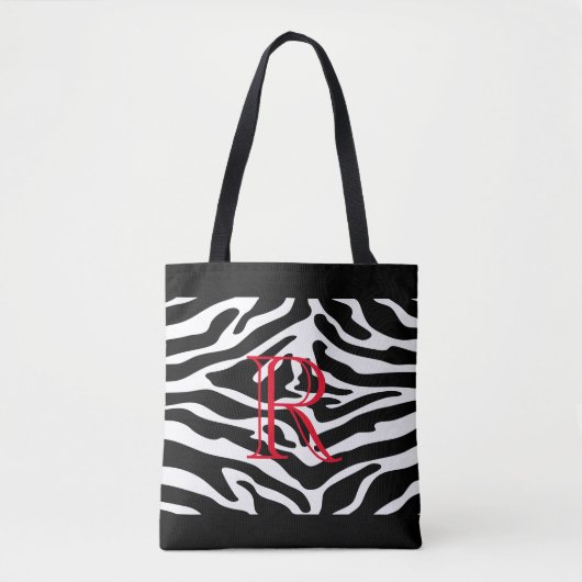 White Zebra Pattern over Elke kleur met monogram Tote Bag (Voorkant)