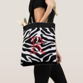 White Zebra Pattern over Elke kleur met monogram Tote Bag (Dichtbij)