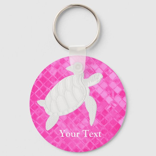 White Zee Turtle roze Zee Glass Personaliseren Sleutelhanger (Voorkant)