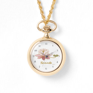 *~* White Zen Namaste Pink Lotus Flower Spiritueel Horloge