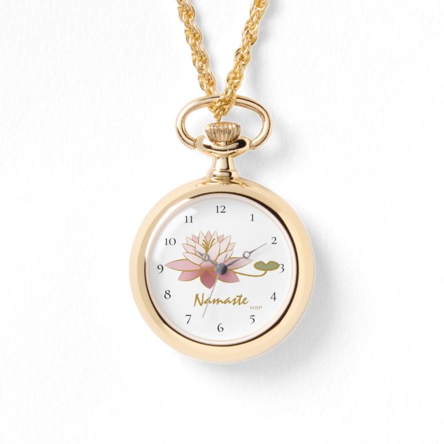 *~* White Zen Namaste Pink Lotus Flower Spiritueel Horloge (Voorkant)