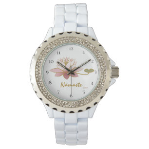 *~* White Zen Namaste Pink Lotus Flower Spiritueel Horloge
