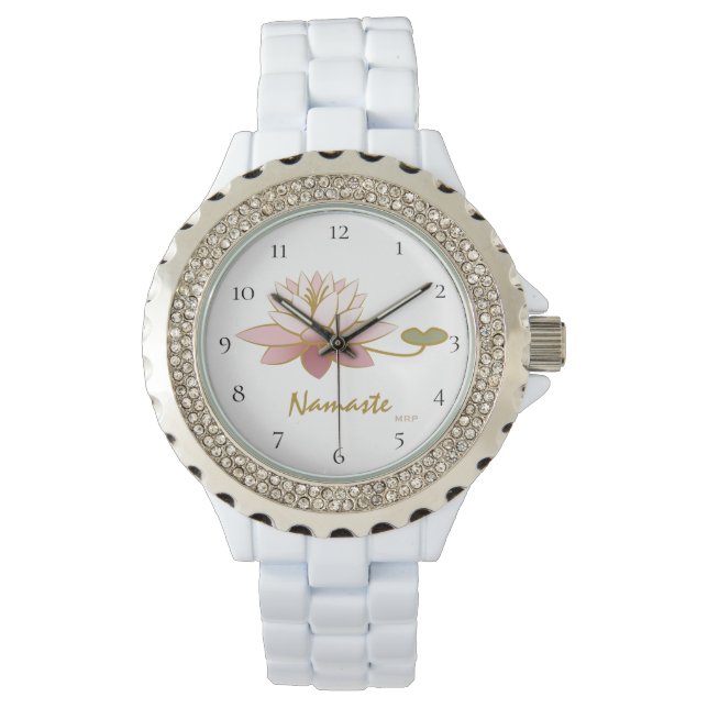 *~* White Zen Namaste Pink Lotus Flower Spiritueel Horloge (Voorkant)